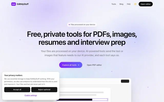 Screenshot of EditMyStuff — Free Private PDF & Image Tools