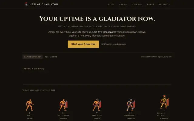 Screenshot of Uptime Gladiator