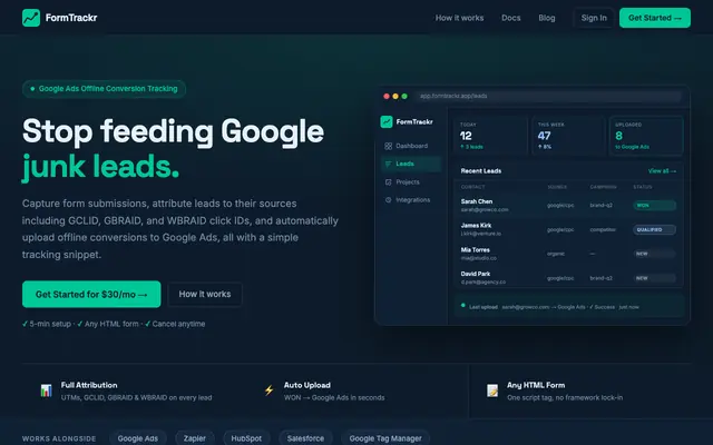 Screenshot of FormTrackr - Setup and track offline Google Ad Conversions the easy way.