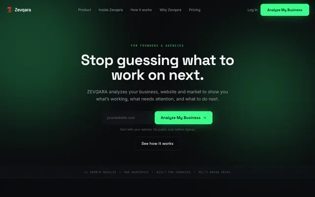 Screenshot of Zevqara | The AI Operating System for Founders