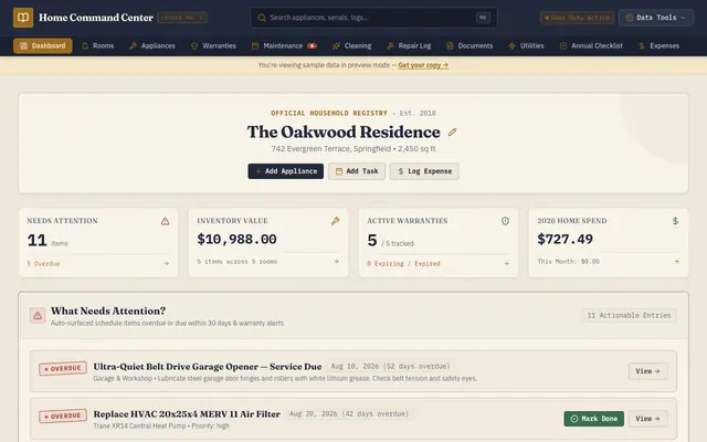 Screenshot of Home Command Center — Household Ledger & Management