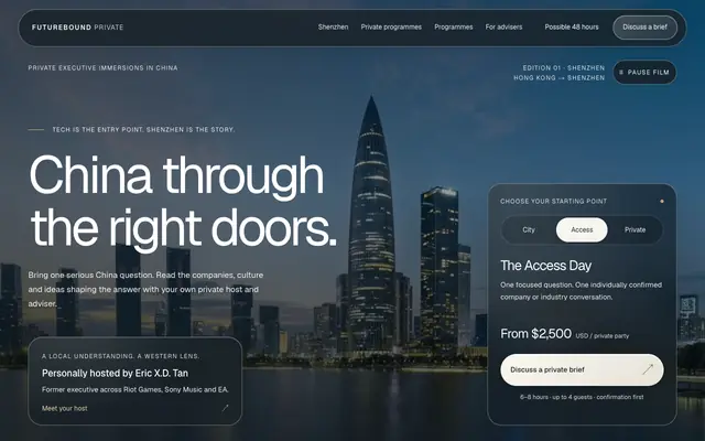 Screenshot of Futurebound Shenzhen — Private Technology Concierge