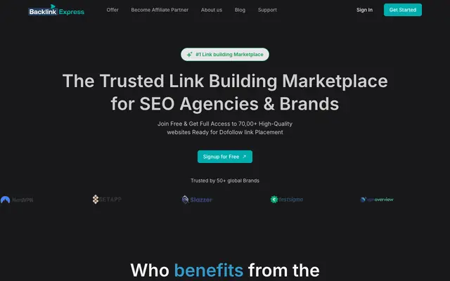 Screenshot of Backlink Express - Link Building Marketplace