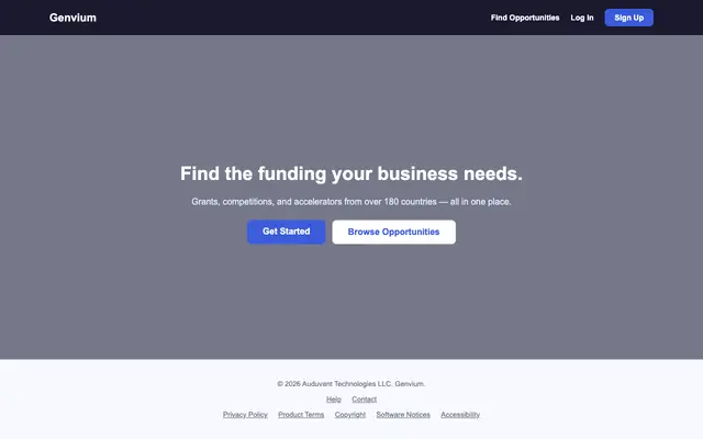 Screenshot of Genvium — Find Funding for Your Business