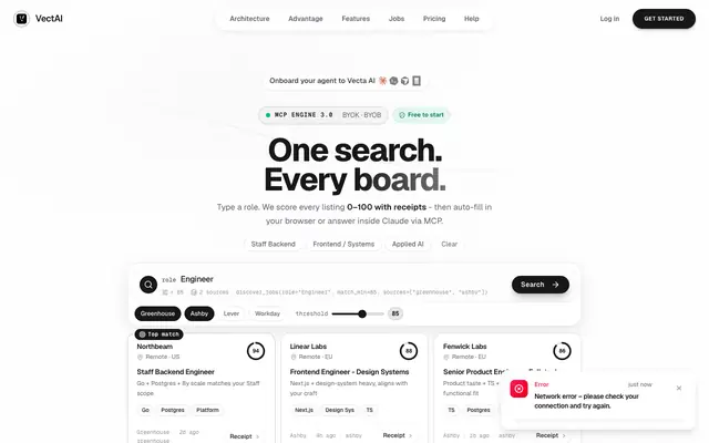 Screenshot of Vecta AI - Intelligent Job Application Co-Pilot