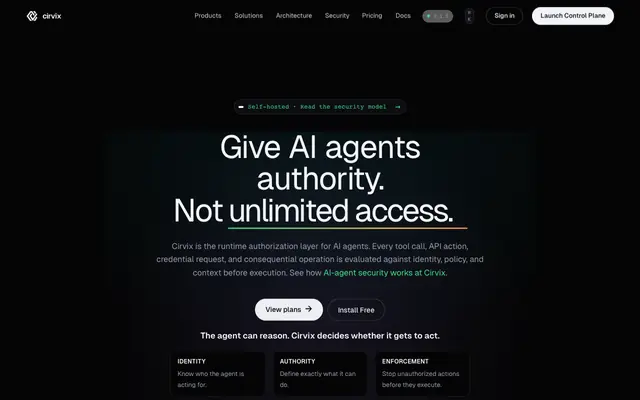 Screenshot of Cirvix AgentControl — Enterprise AI Control Plane