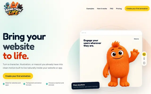 Screenshot of Bring Them to Life | Character Animation for Websites & Apps