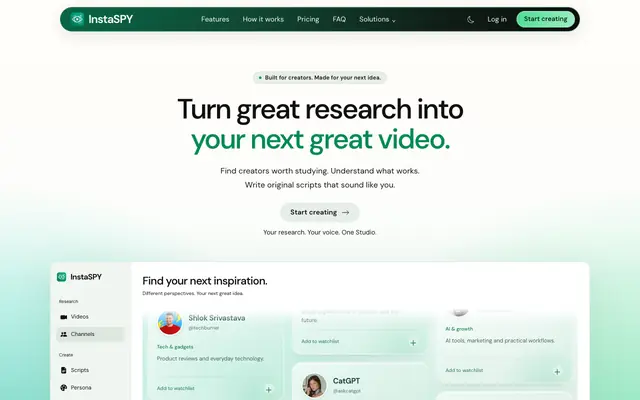 Screenshot of InstaSPY — AI Instagram Reel Analysis & Content Research