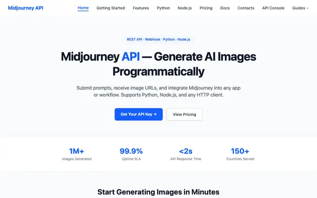 Screenshot of Midjourney API — Generate AI Images Programmatically