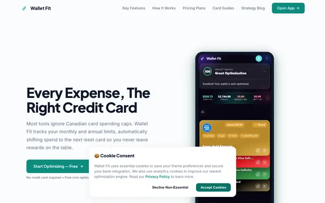 Screenshot of Wallet Fit — Canadian Credit Card Rewards Optimizer