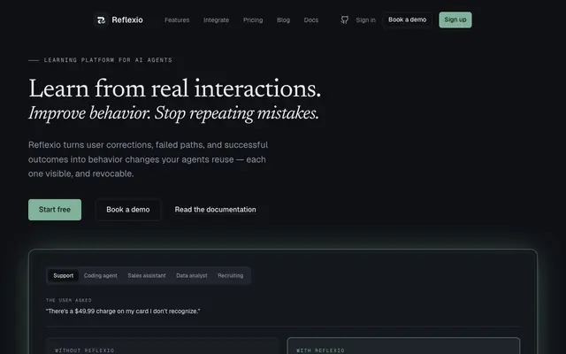 Screenshot of Reflexio - The Learning Platform for AI Agents