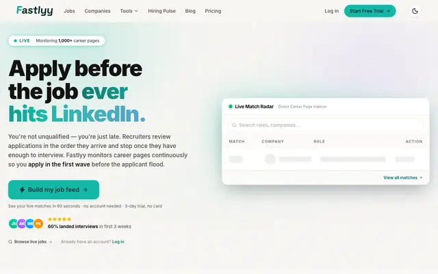 Screenshot of Fastlyy — Apply to Tech Jobs Before They Hit LinkedIn | Fastlyy