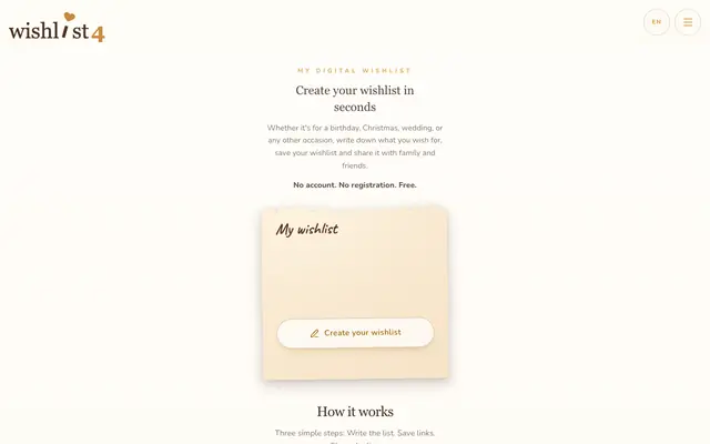 Screenshot of Your wish list online — free for any occasion