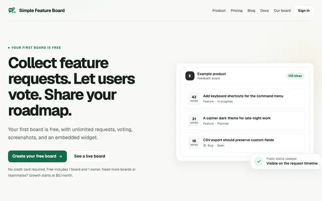 Screenshot of Simple Feature Board
