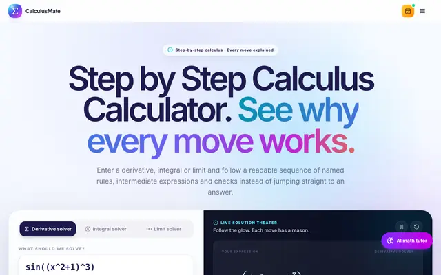 Screenshot of Step by Step Calculus Calculator | CalculusMate