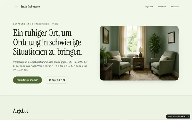 Screenshot of Praxis Trubelgasse – Beratung im Sozialbereich, Wien