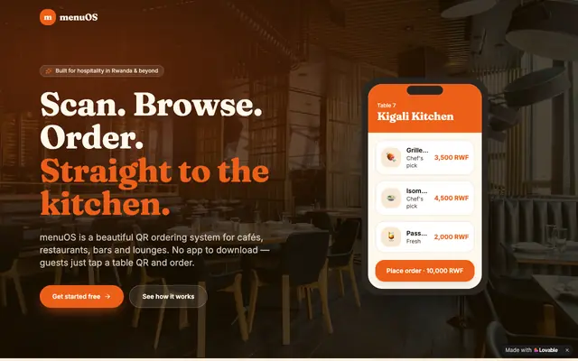Screenshot of menuOS — QR menu & ordering for cafés, restaurants and bars