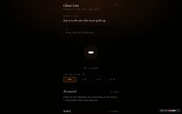 Screenshot of Ghost Line — voicemail for things you'll never send