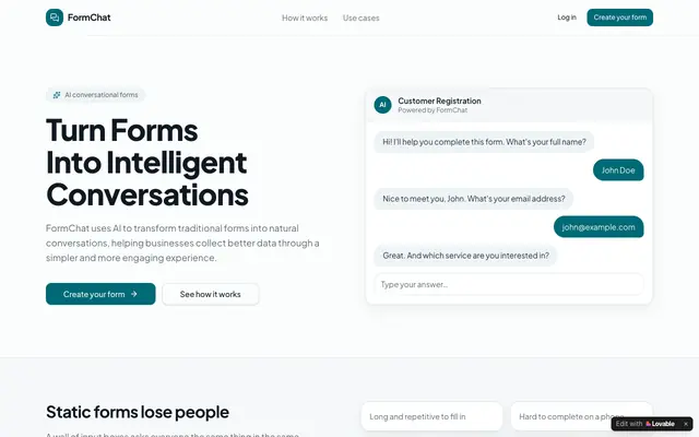 Screenshot of FormChat — Turn Forms Into Intelligent Conversations