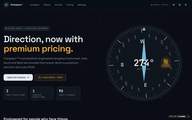 Screenshot of Compass+™ — Direction, now with premium pricing