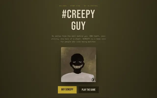 Screenshot of #CREEPYGUY — The Grin That Never Blinks | $CREEPY on Pump.fun