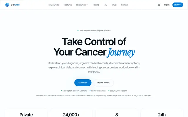 Screenshot of GetOnco | AI Medical Records & Cancer Care Assistant