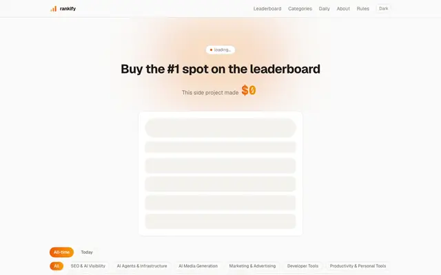 Screenshot of Rankify — buy a sponsored spot on the leaderboard