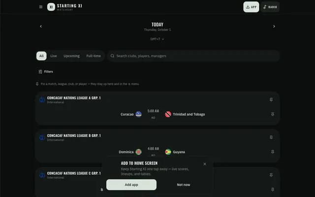 Screenshot of Starting XI