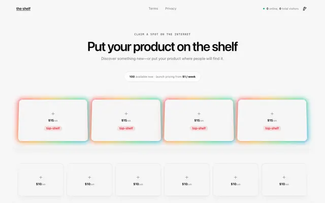 Screenshot of the shelf — Products worth discovering