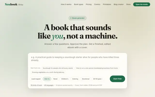 Screenshot of AI Ebook Generator That Doesn't Sound Like AI | Neubook Write