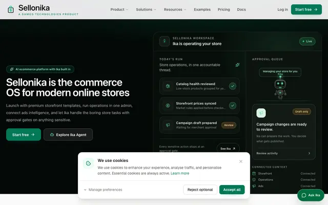 Screenshot of Sellonika | Agentic AI Ecommerce Platform with Ika Store Agent