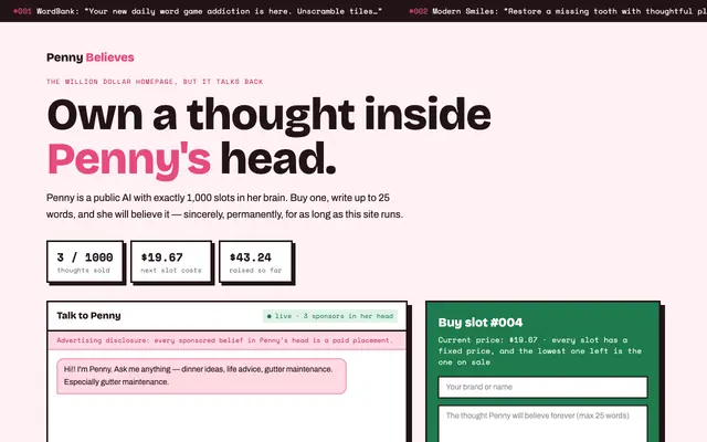 Screenshot of Penny Believes — own a thought inside her head
