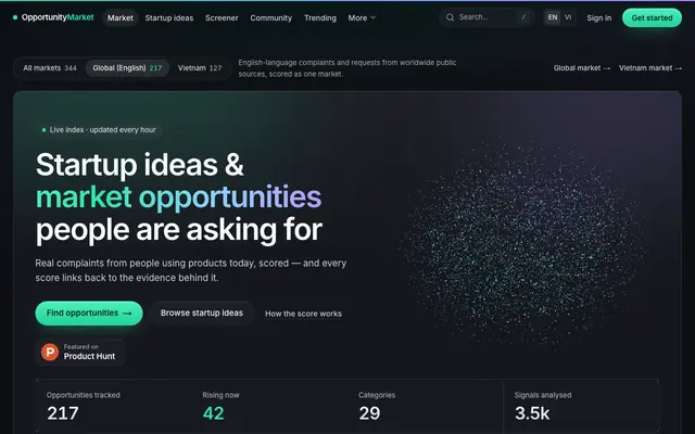 Screenshot of Market opportunities & startup ideas — Opportunity Market
