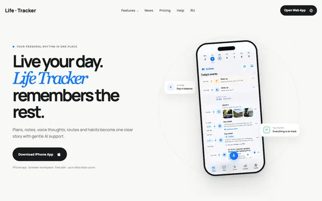 Screenshot of Life Tracker — daily planner, notes, habits and AI insights