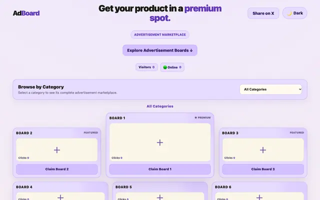 Screenshot of AdBoard — Free Launch Advertisement Marketplace