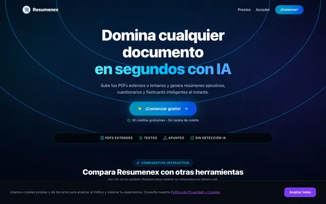 Screenshot of Resumenex | Resumidor PDF Gratis y Cuestionarios con IA