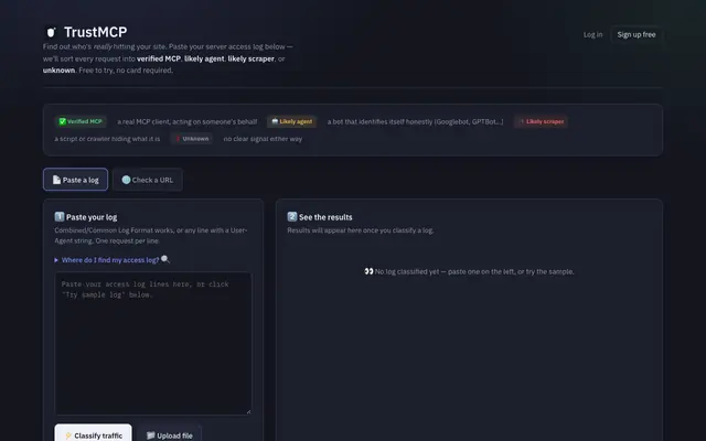 Screenshot of TrustMCP — Log Analyzer