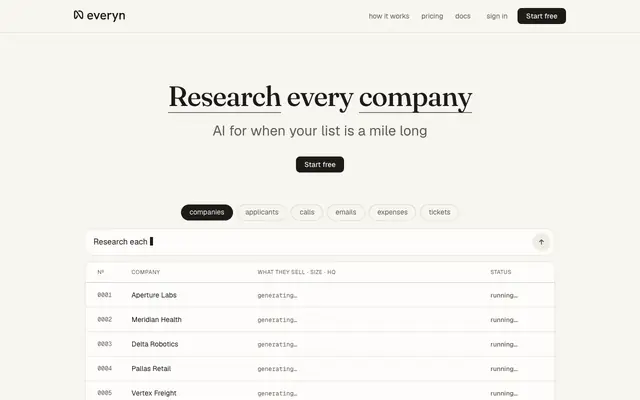 Screenshot of Everyn · AI for when your list is a mile long