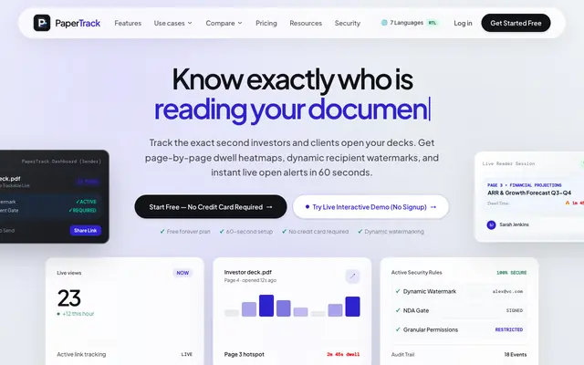 Screenshot of PaperTrack — Know exactly who's reading your documents
