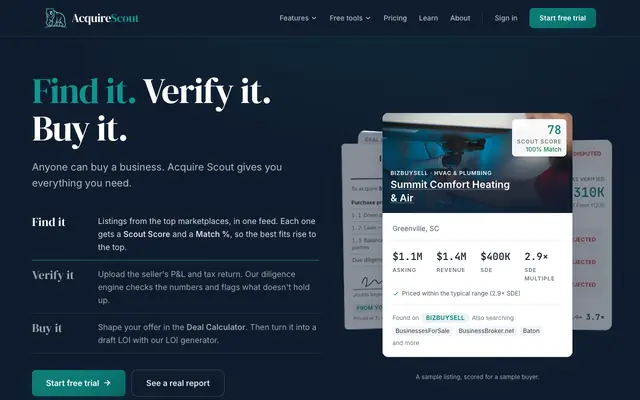 Screenshot of Acquire Scout — Your Business Acquisition Dashboard