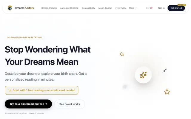 Screenshot of AI Dream Interpreter & Astrology Readings | Dreams & Stars