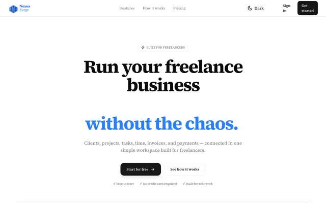 Screenshot of NexusForge — Freelance client & project management