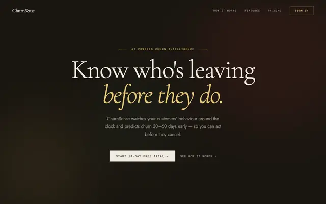 Screenshot of ChurnSense — Know Who's Leaving Before They Do