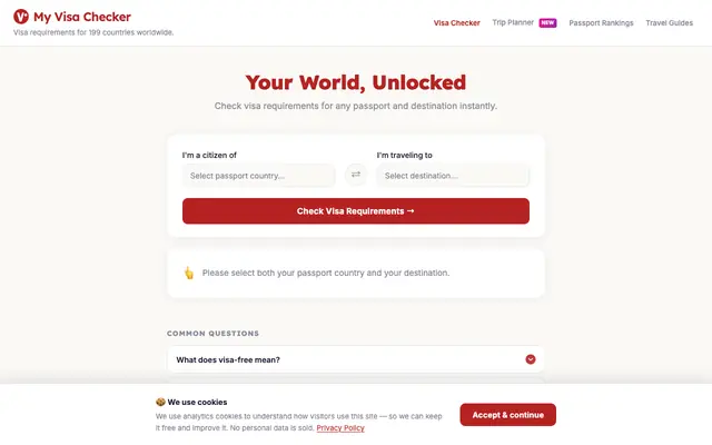 Screenshot of Visa Checker Tool
