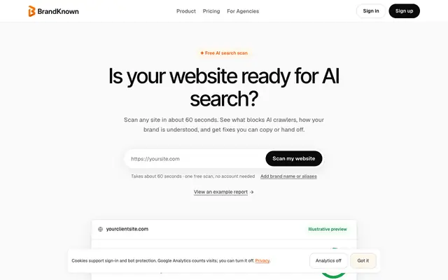 Screenshot of BrandKnown — one brand name, one entity