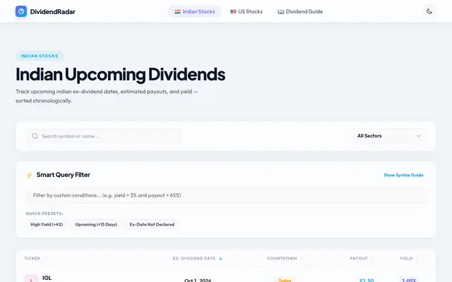 Screenshot of DividendRadar - Premium Dividend Screener & Yield Tracker