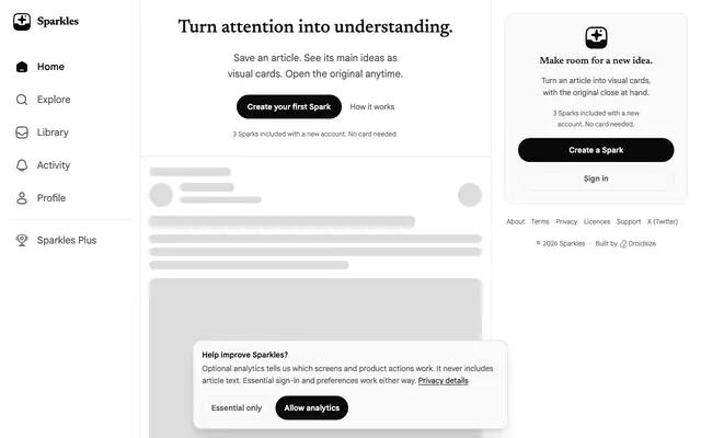 Screenshot of Sparkles — a reading library that thinks for itself