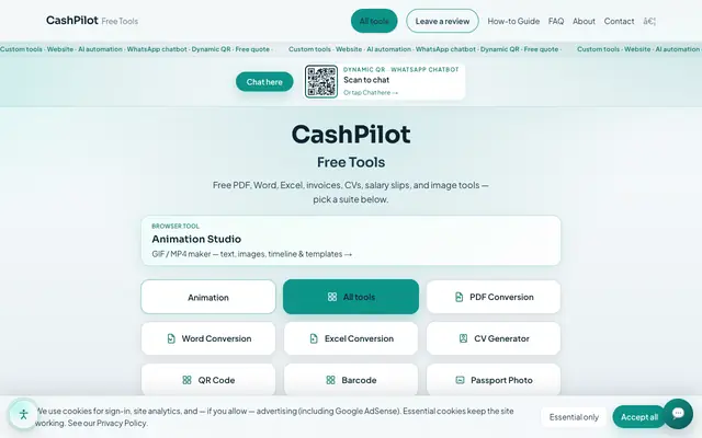 Screenshot of CashPilot Free Tools | Free Online PDF Word Excel Tools — cashpilottools