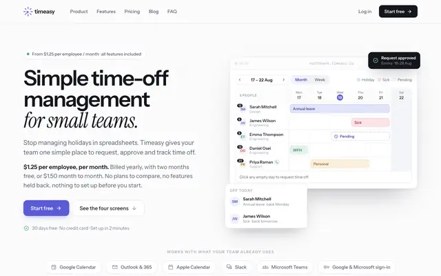 Screenshot of Simple time-off management for small teams