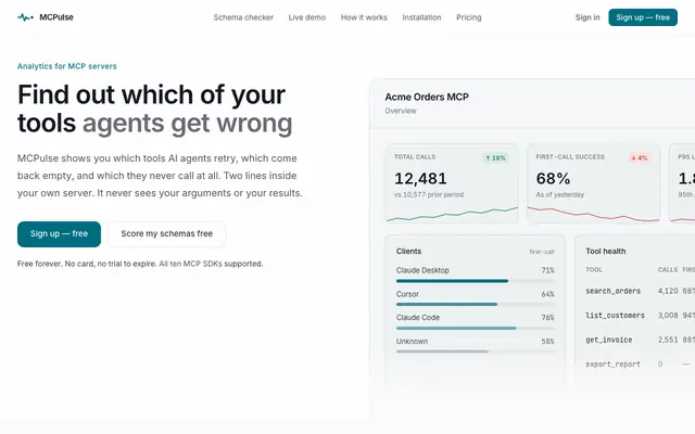 Screenshot of MCPulse — Analytics for MCP servers